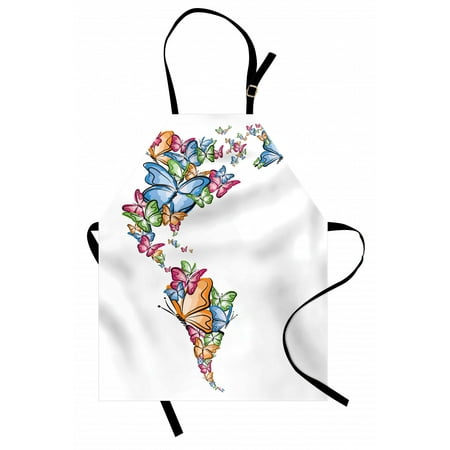 

Wanderlust Apron North South America World Map Silhouette with Butterfly Illustration Unisex Kitchen Bib Apron with Adjustable Neck for Cooking Baking Gardening Blue Pink Pale Orange by Ambesonne