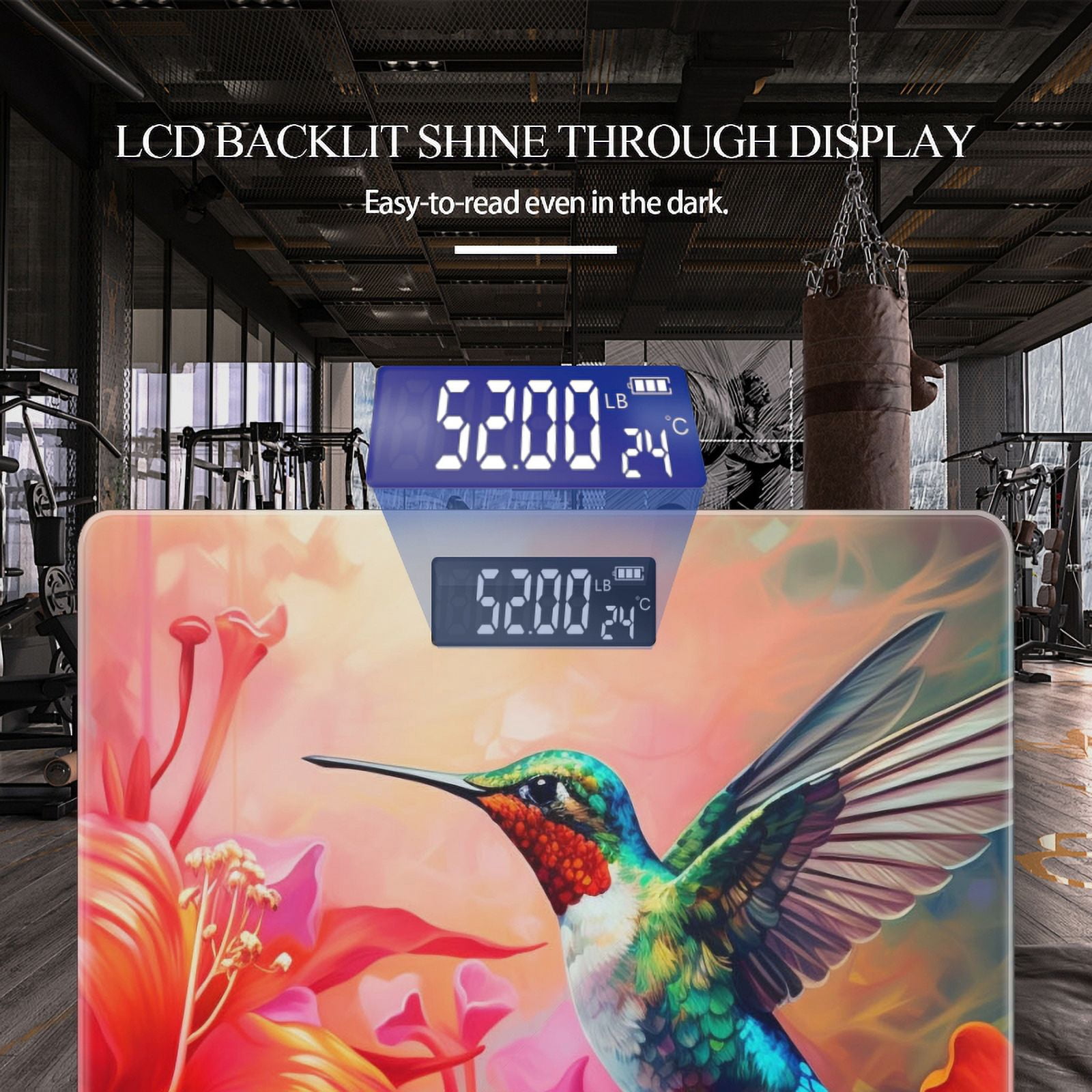 High Precision Body Weight Scale Smart Bathroom Scales with Large LCD Display(400lbs),Decorative for Bedroom-Beautiful Hummingbird Hovers Among Colorful Flowers