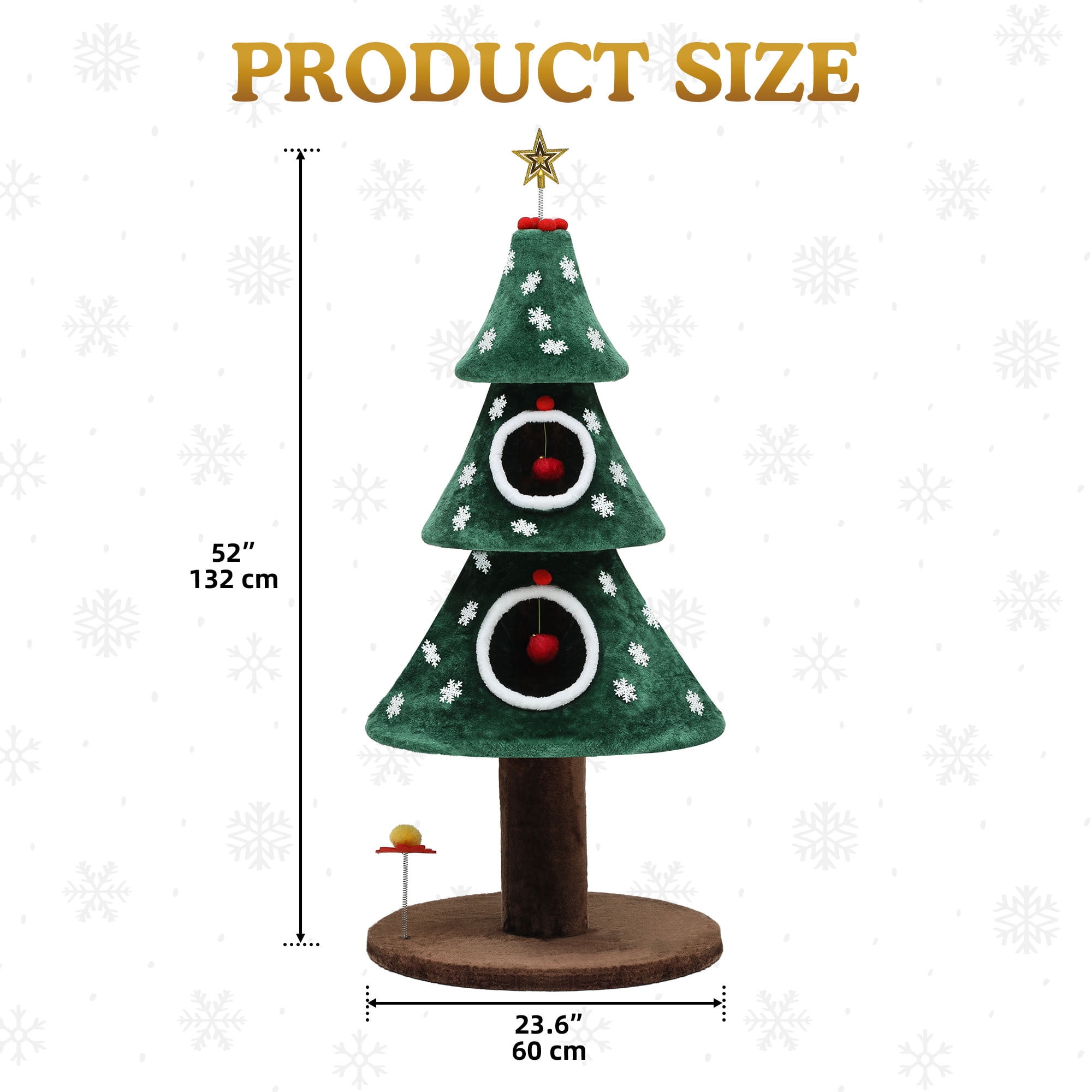 Uforic 52 Inch Christmas Tree Style Cat Tower with 2 Cat Houses, DIY Snowflake & Star Festive Decor, Green