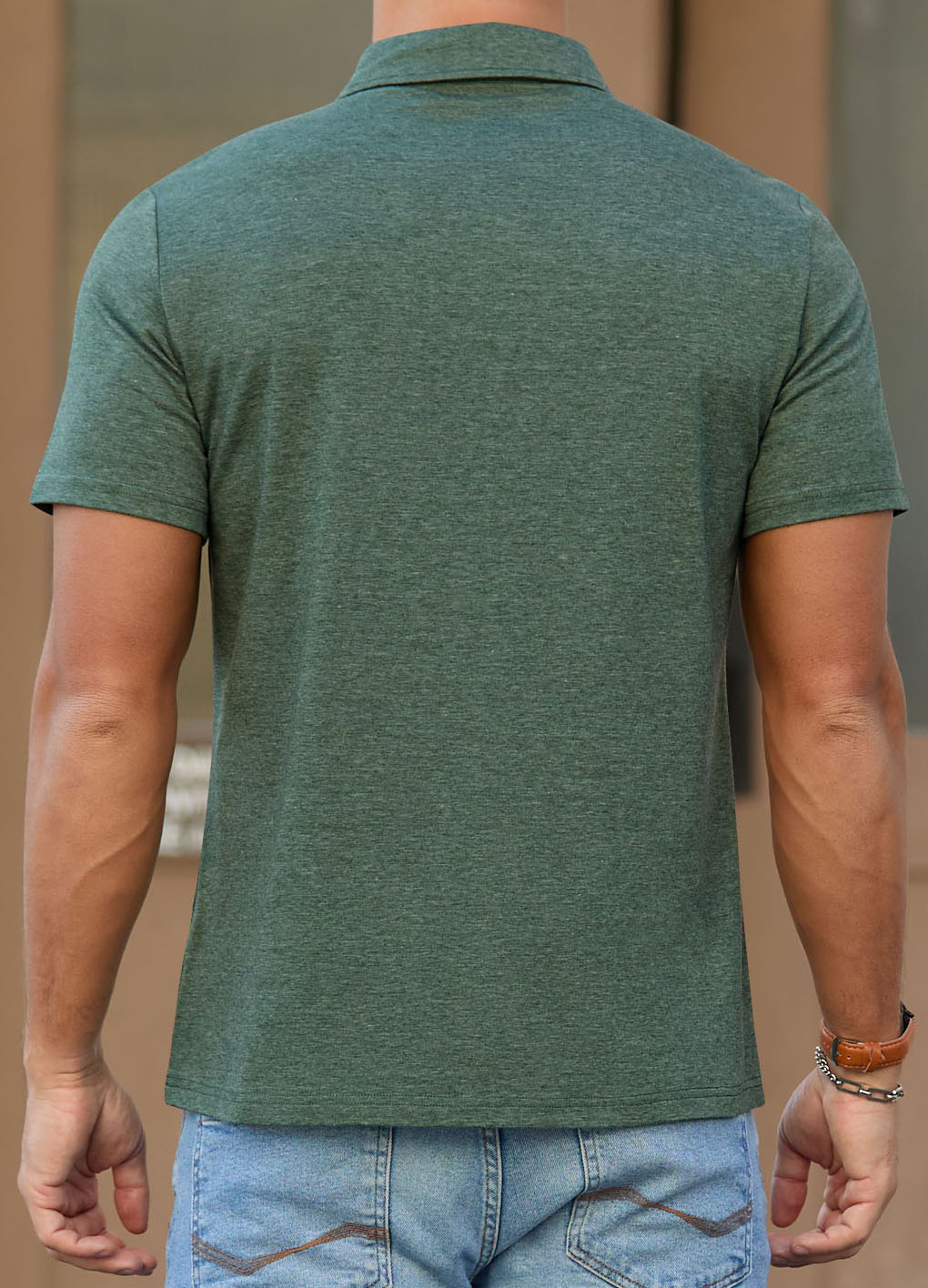 QDG Men's Cotton Polo Shirt with Pocket in Green photo 4