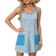 thumbnail image 5 of Dvprdro Womens Summer Striped Contrast Spaghetti Strap Pockets Loose A Line Mini Dress Casual Beach, 5 of 7