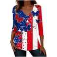 thumbnail image 4 of Xucatan Womens 3/4 Sleeve V Neck American Flag T-Shirts 4th of July Independence Day Summer Graphic Tee Top Gift, 4 of 7