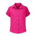 thumbnail image 4 of Tittly Button Down Shirts Shirts for Women Muslin Blouse Women's Summer Shirt Blouse Cotton Short Sleeve Linen Blouse Tops V Neck Long Blouse Tunic Short Sleeve Shirts Womens Shirts Hot Pink XL, 4 of 7