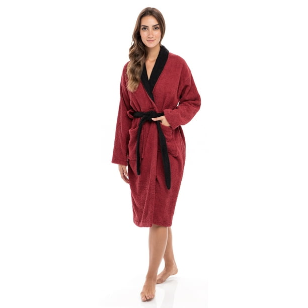 SKYLINEWEARS Shawl Collar Robe Women Terry Cloth Robes knee length