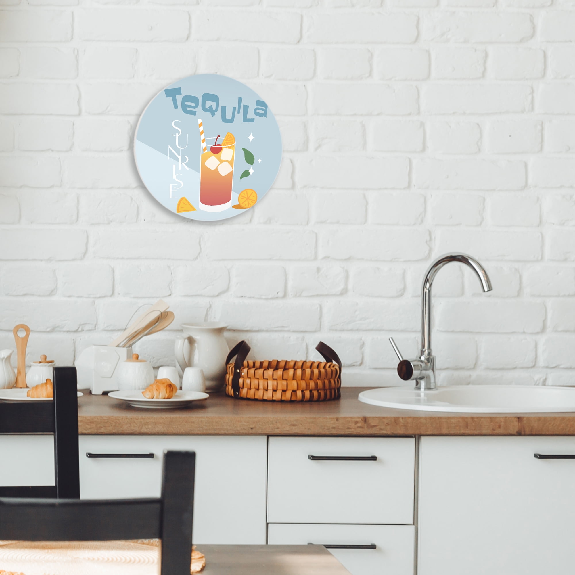 Tequila Sunrise with Lemons Circular Wall Plaque, design by Anna Quach
