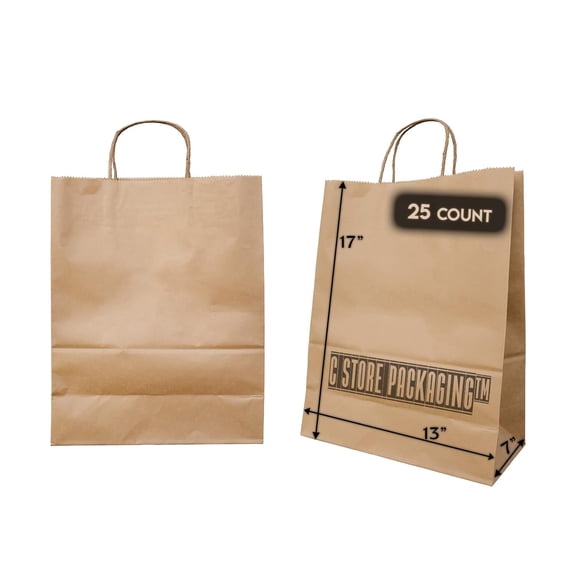Kraft Paper Bags with Handle, 25ct, 13x17x7, Brown Paper Bags, Brown Gift Bags, Commercial Paper Bags, Grocery Bags, Handle Bags for Retail Stores, Gifts & Merchandise