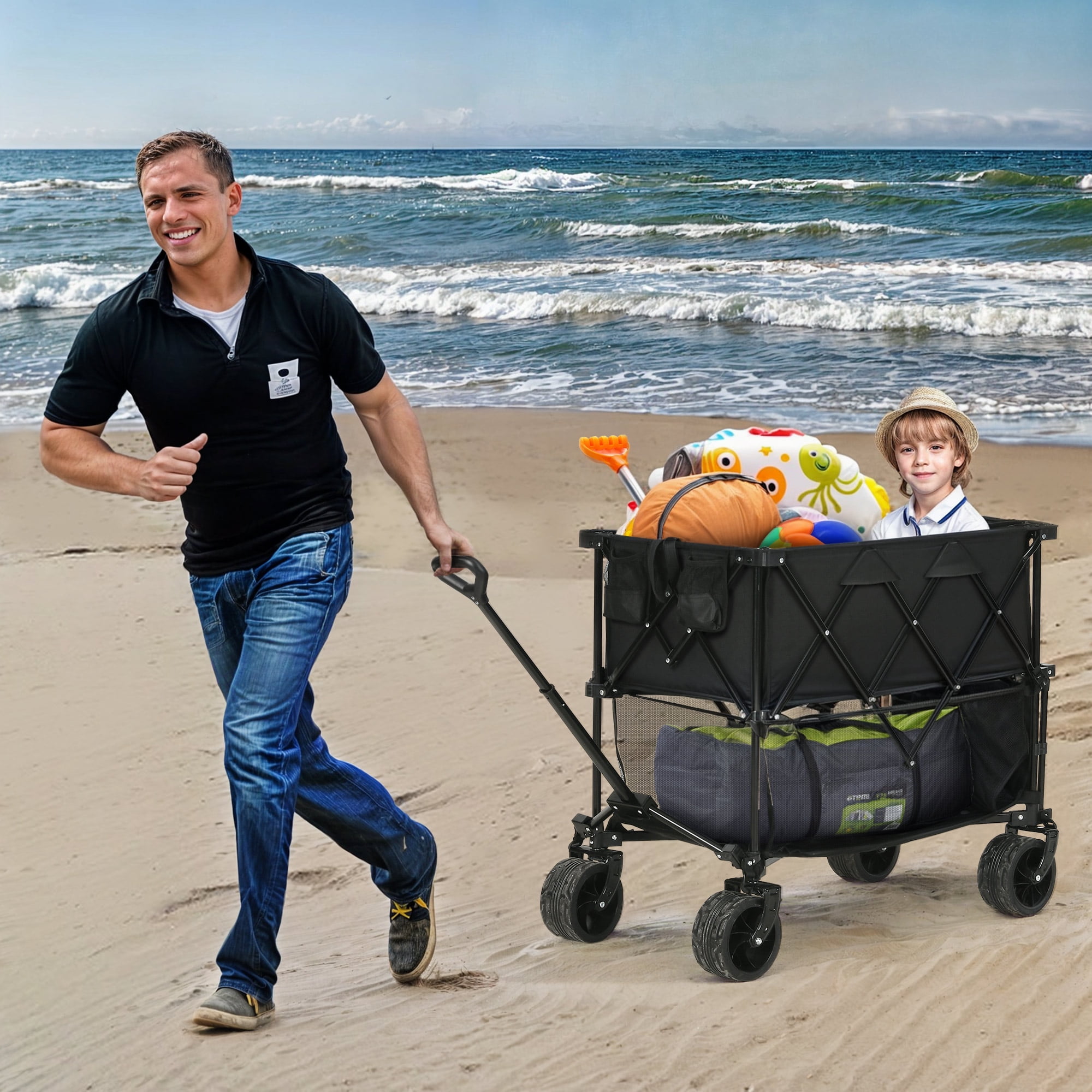 Dextrus Heavy-Duty Double Decker Camping Wagon, Collapsible with 52" Lower Deck for Outdoor Adventures