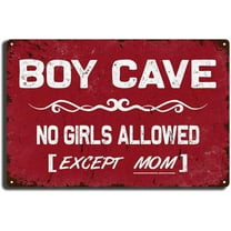 Tin Sign Painting Boy Cave Metal Sign No Girls Allowed Except Mom Sign Boy Room Wall Door Sign Decor for Teen Boys Bedroom Door Wall Decoration 8.00" x 12.00" Tin Painting