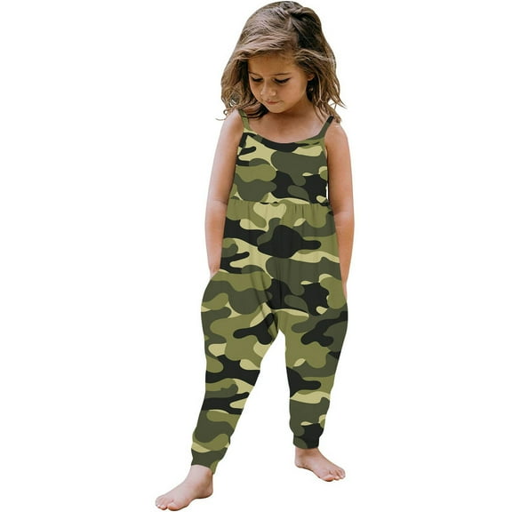 Nrmvnmi Toddler Baby Girls Camouflage Strap Sleeveless Jumpsuit One Piece Romper With Pockets Summer Outfits Clothes