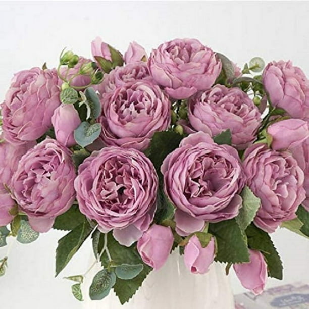 Nvzi 8 paquetes de flores de peonía artificiales, flores de imitación, ramo de hortensias de seda, estilo vintage para bodas (morado)