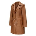 thumbnail image 2 of Defitshape Women's Pu Faux Leather Coat Button Down Pockets Single Breasted Trench Coat Casual Lapel Collar Long Sleeve Fall Top Long Blazer Jacket Umber 3X-Large, 2 of 5