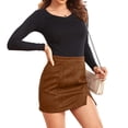 thumbnail image 2 of Womens High Waist Suede Fall Skirts Side Split Bodycon Short Zipper A Line Corduroy Mini Skirt - Women Fall Winter Plain Faux Suede Skirt - Casual Skirts Trendy Womens Skirts 2026 Brown M, 2 of 6