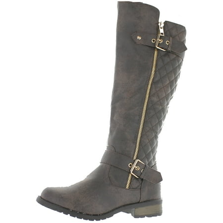 

Forever Link Women s Mango-21 Quilted Zipper Accent Riding Boots Brown Distressed 10