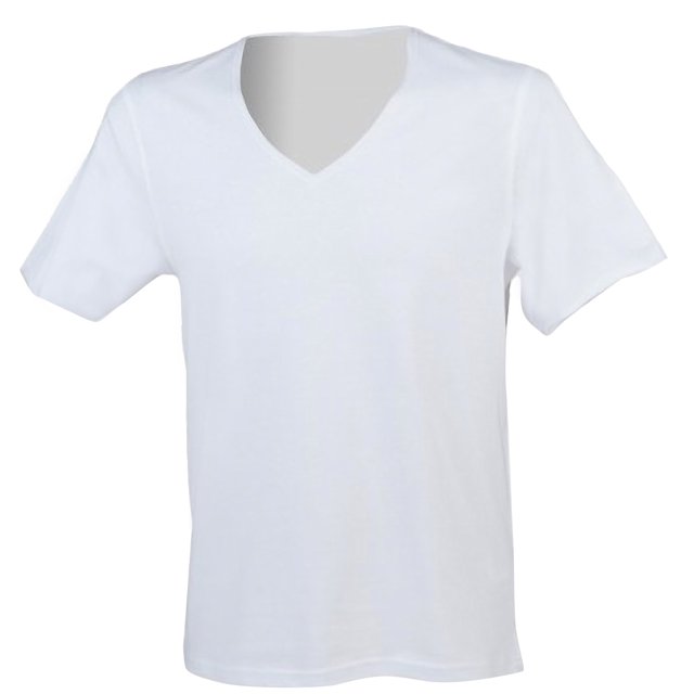 SF - Camiseta básica cuello pico Modelo Wide hombre caballero (Blanco)