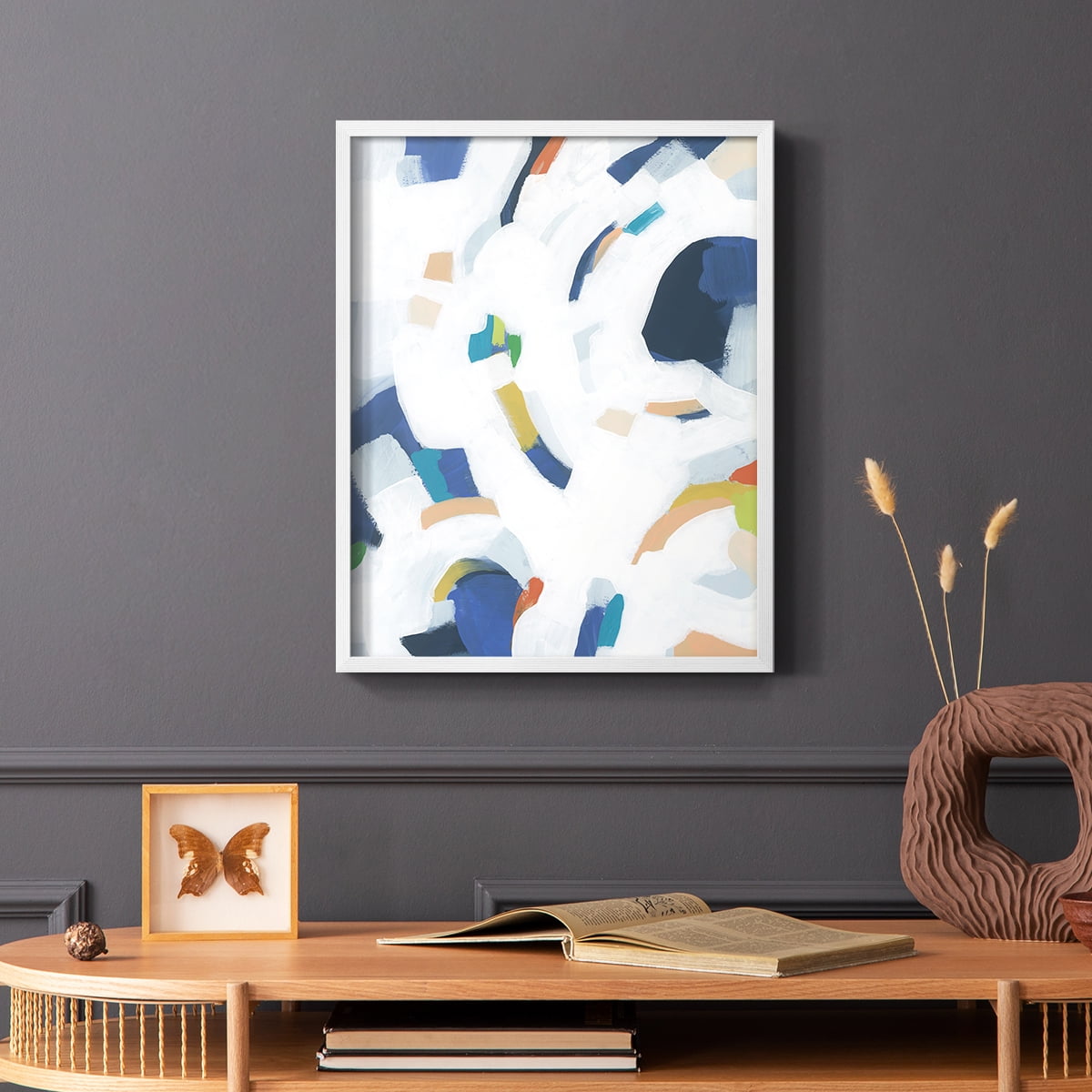 Bright Orbit II Framed Print in White Solid Wood Framed Print No Nail Hanging