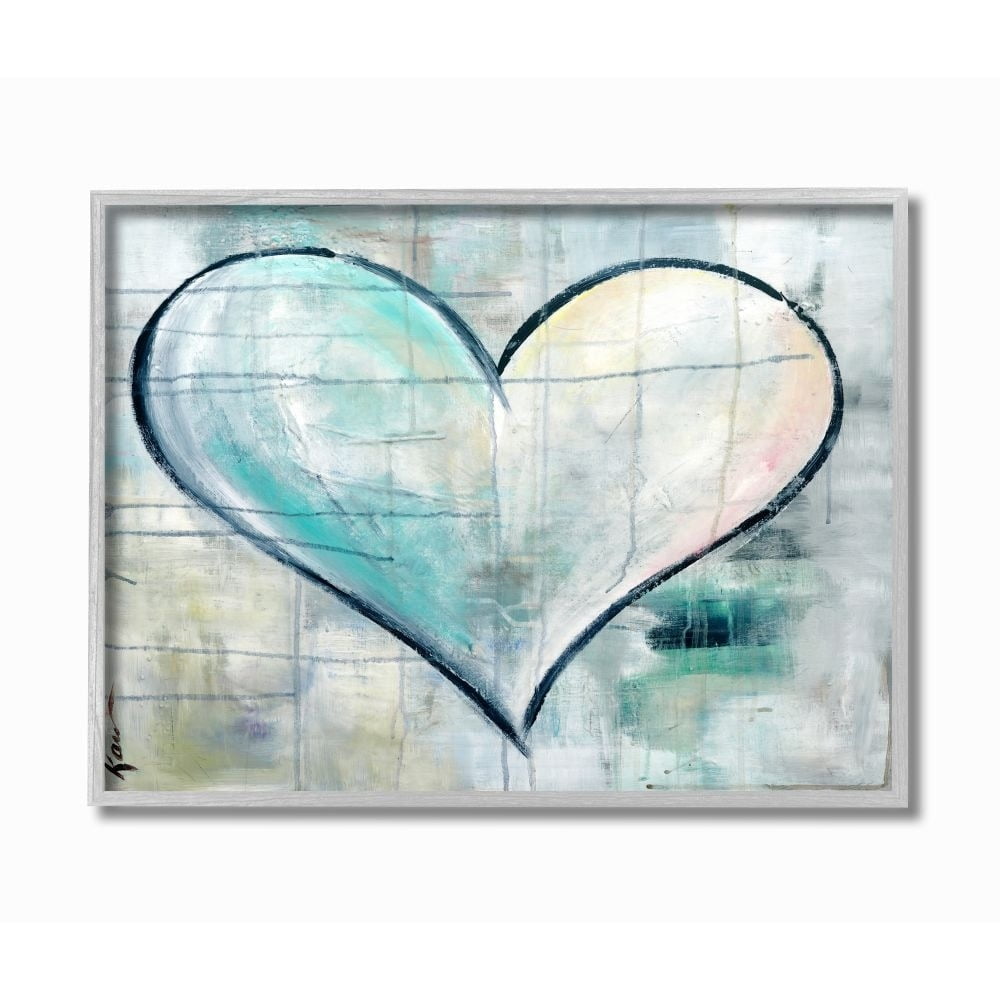 Stupell Industries Graffiti Texture Heart Blue White Painting Gray Framed Art Print Wall Art, 11x14, by Kami Lerner