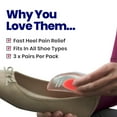 thumbnail image 2 of Heel Cups Plantar Fasciitis Inserts (3 Pairs) Silicone Heel Pads for Women or Men | Bone Spurs Heel Pain Relief | Gel Heel Protectors | Sore Feet Bruised Heel Treatment | Gel Shoe Insole (Small), 2 of 7