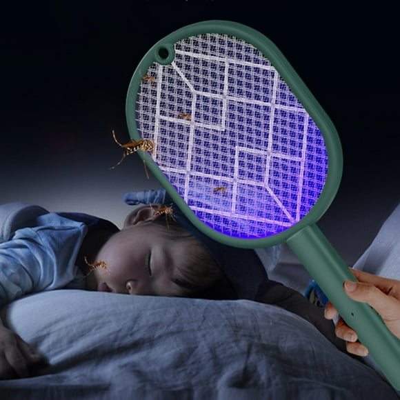Matamoscas eléctrico, raqueta, mesa, colocación y mano, para voladores, recargable, 2 en 1, para dormitorio, interior verde CUTICAT Matamoscas electrico