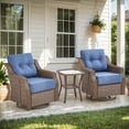 thumbnail image 2 of OPOHORO 3 Pieces Patio Furniture Set with Outdoor Swivel Patio Chairs Set of 2, 6-Inch Thick Cushions Outdoor Brown Wicker Swivel Glider Rocking Chairs for Porch Deck - Blue, 2 of 11