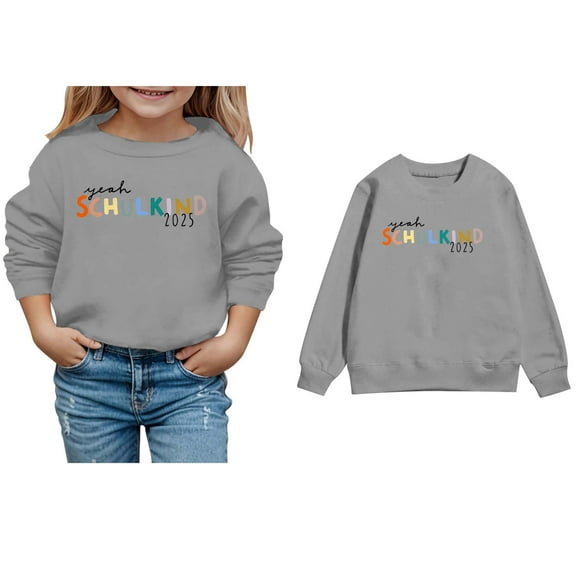 Sweatshirts Girls Long Sleeve Grey Sweatshirt Girls 2025 Back to School Outfits Fall Winter Clothes 4T Toddler Girl Clothes