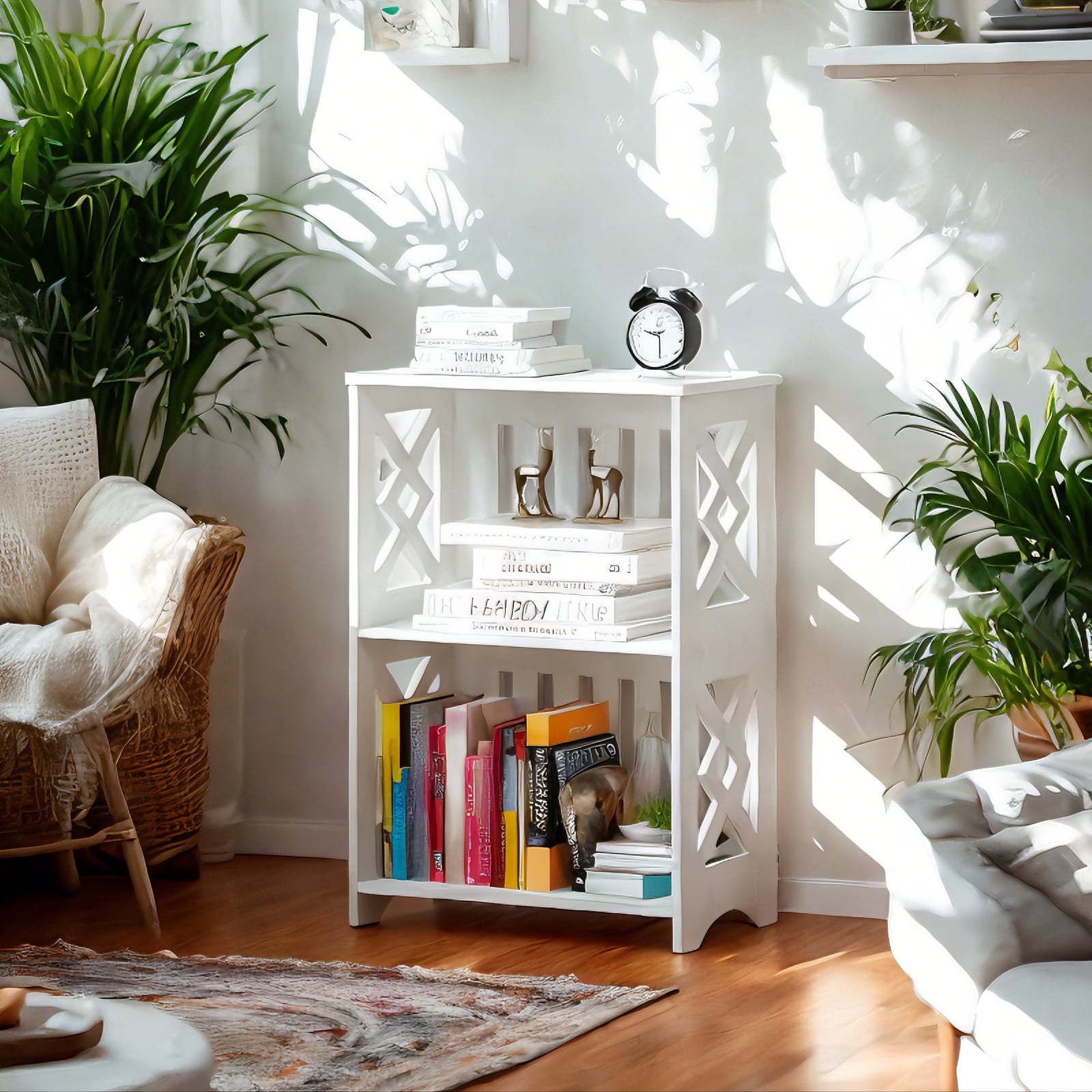 PinkSheep 3 Tier Open Shelf Bookcase Small Side Table End Table Storage Bookshelf for Living Room Bedroom Bathroom White