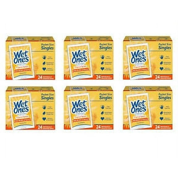 Wet Ones Hand Wipes Singles, Tropical Splash, 24 Ct - Pack of 6