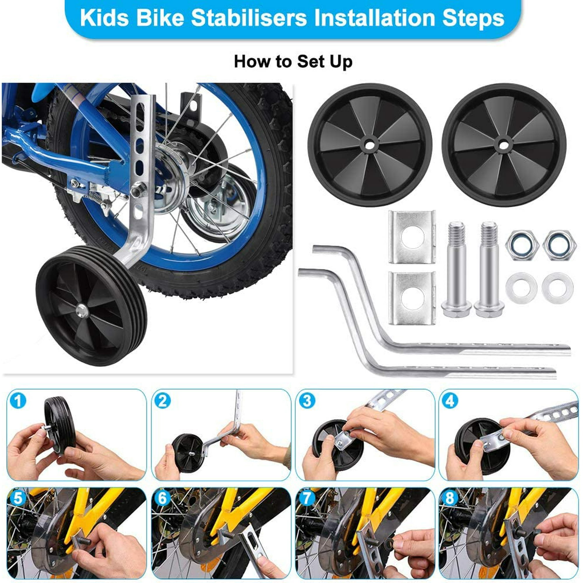 Kids Bike Stabilizer 12 20 Universal Kids Bike Caster with Screws Black Wheels Wheel Holders and Bike Wrench Bike Training Wheels for Child Bike Bicycle Walmart