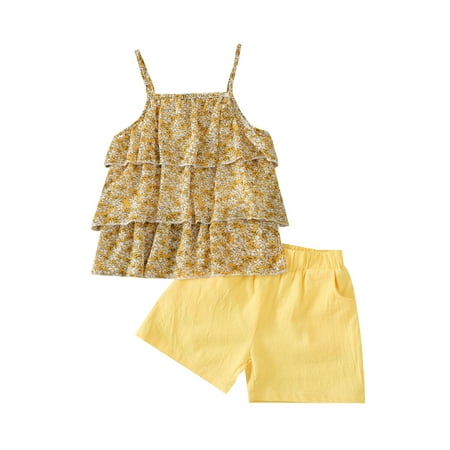 

Fesfesfes Baby Clothing Toddler Girls Sleeveless Floral Vest Shirt Shorts 2pc Outfit Set