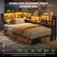 thumbnail image 3 of Aunfebrco Twin Size Corner Bed Frame with Charging Station and Led Lights, Metal Daybed Platform Bed Frame with Bookcase Storage & 2 Drawers for Bedroom, Rustic Brown, 3 of 9