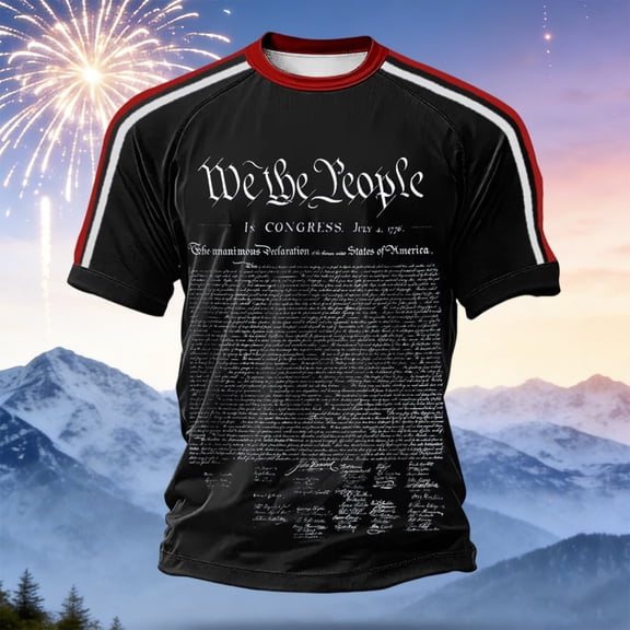 We The People T Shirt Short Sleeve Crewneck Tees Featuring USA Anniversary Print Everyday Easy Mens T-shirts Black L
