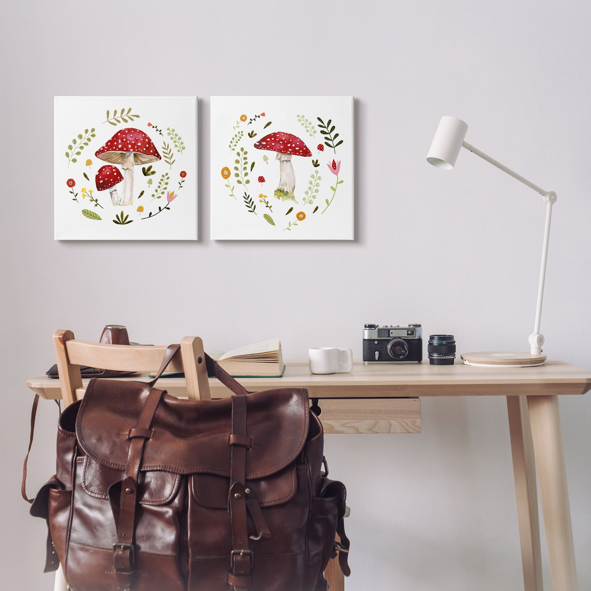 Stupell Industries Mushrooms & Flower Sprouts Botanical & Floral Painting Gallery Wrapped Canvas Print Wall Art, 17 x 17, Set of 2