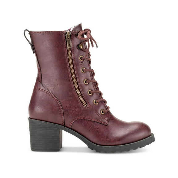 SUN STONE Womens Burgundy Slip Resistant Lace Sloanie Round Toe Block Heel Hiking Boots 9 M