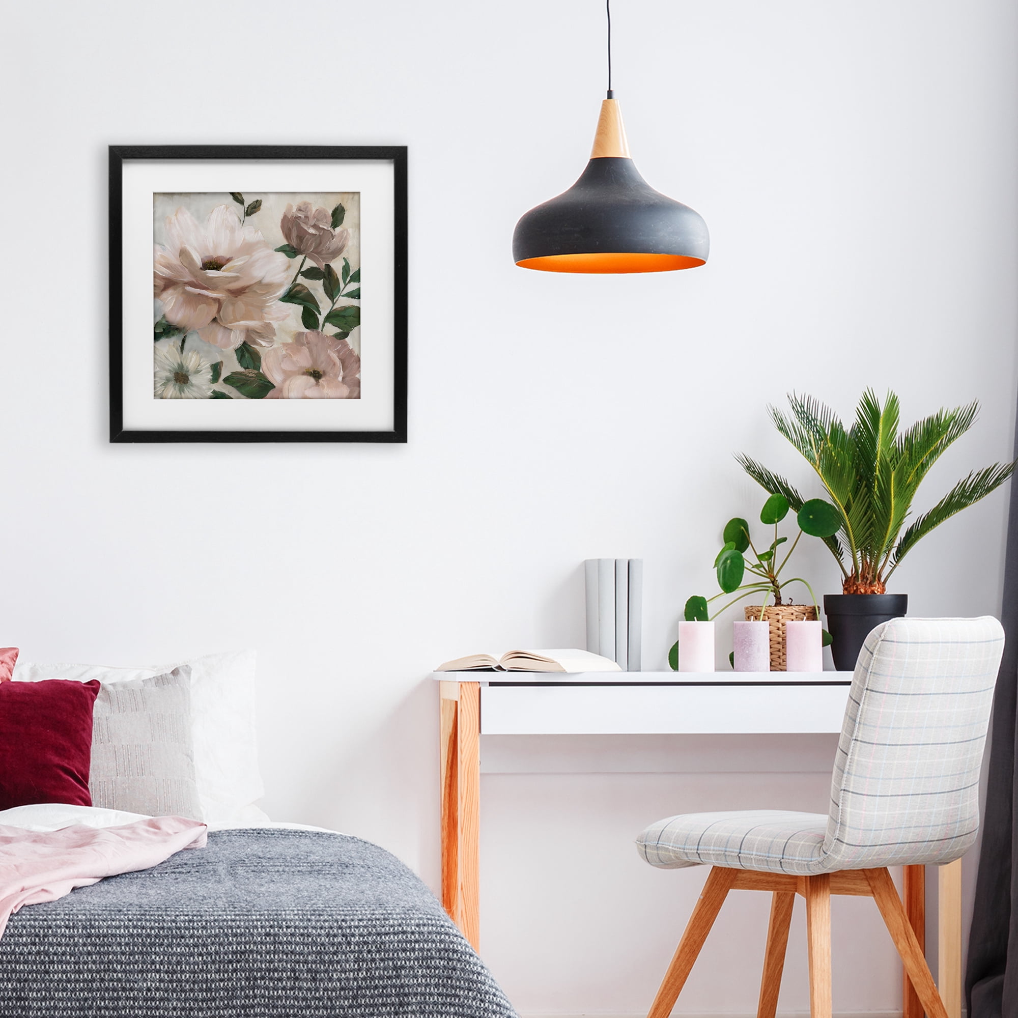 Stupell Industries Budding Blush Peonies & Leaves Black Framed Print Under Glass, design by Nan