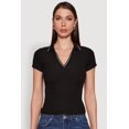 thumbnail image 2 of Women's Iris Ribbed Knit Polo Top with Contrast Trim, 2 of 5