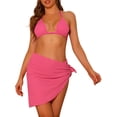 thumbnail image 1 of Conjuntos de bikini de 3 piezas para mujer, con escote halter, trajes de baño de malla con pareo y falda de playa, traje de baño talla X-Large color rosa intenso, 1 of 5