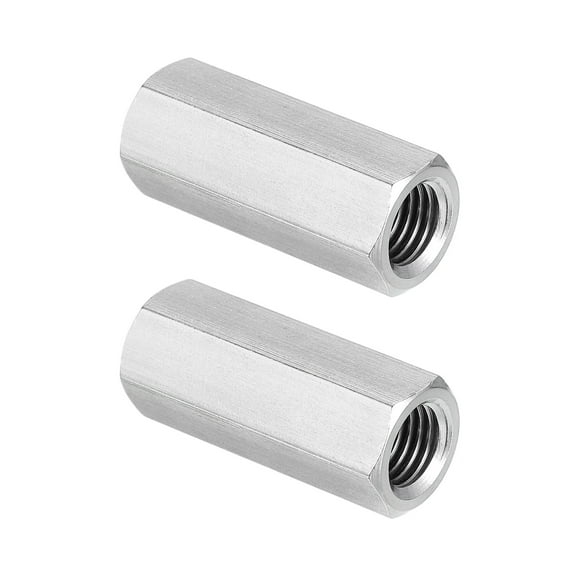 Uxcell M10 x 1.25-Pitch 304 Stainless Steel Hex Coupling Nuts, 2Pcs 35mm / 1.4" Length Fully Threaded Rod Coupling Nut Studding Connector Fasteners, Silver Tone