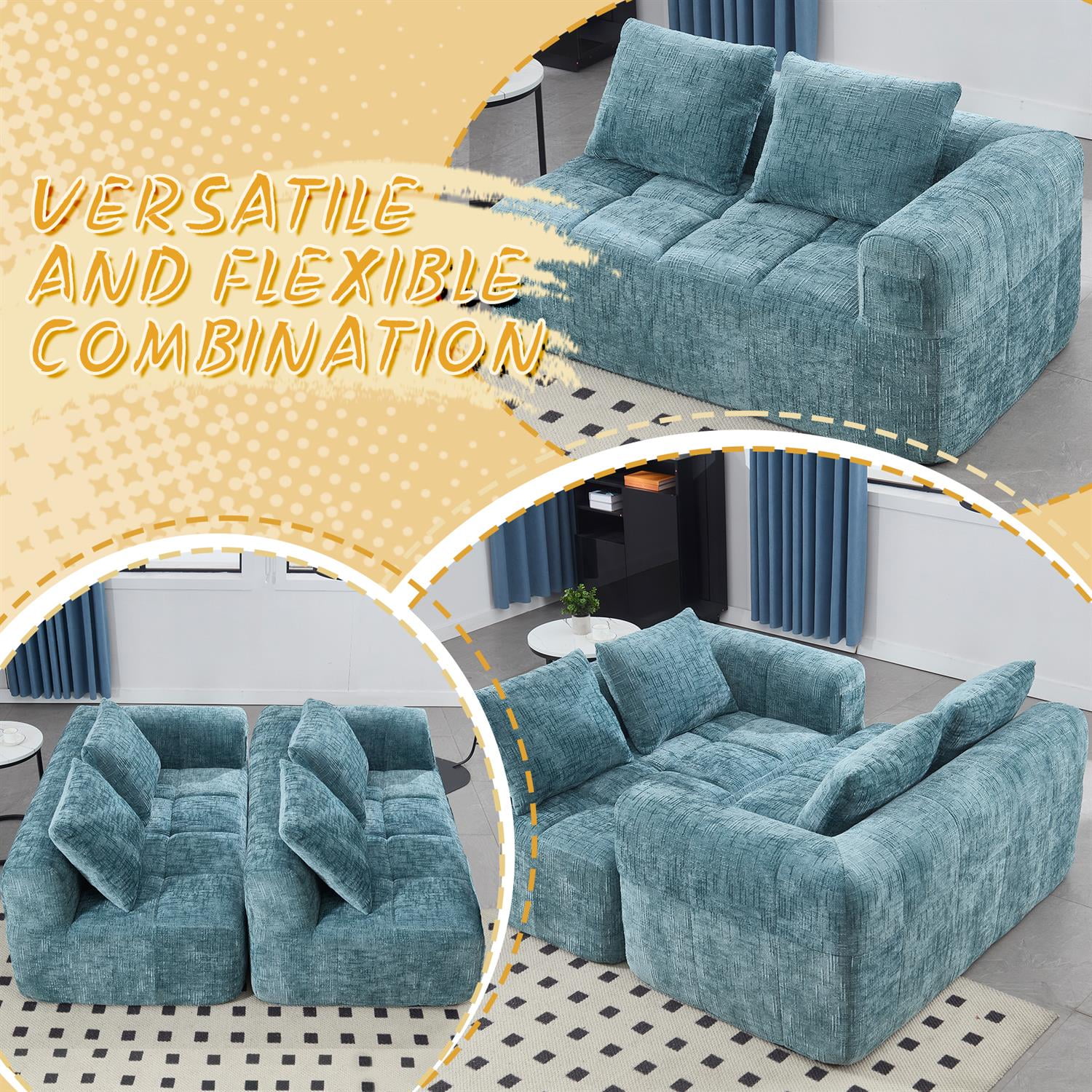 Demi Bonn 62" Plush Chenille Loveseat Sofa, Modular Sleeper for Living Room, Bedroom, Apartment Lounge, Stylish & Comfortable Couch, Blue