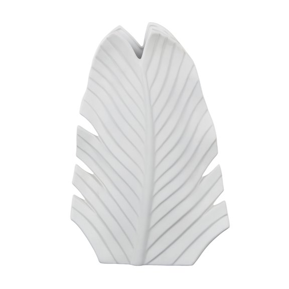 DecMode 17" Palm Tree Curved Leaf White Ceramic Vase