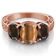 thumbnail image 2 of Gem Stone King 3.00 Ct Oval Brown Tiger Eye Brown Smoky Quartz 18K Rose Gold Plated Silver Ring (Size 6), 2 of 3