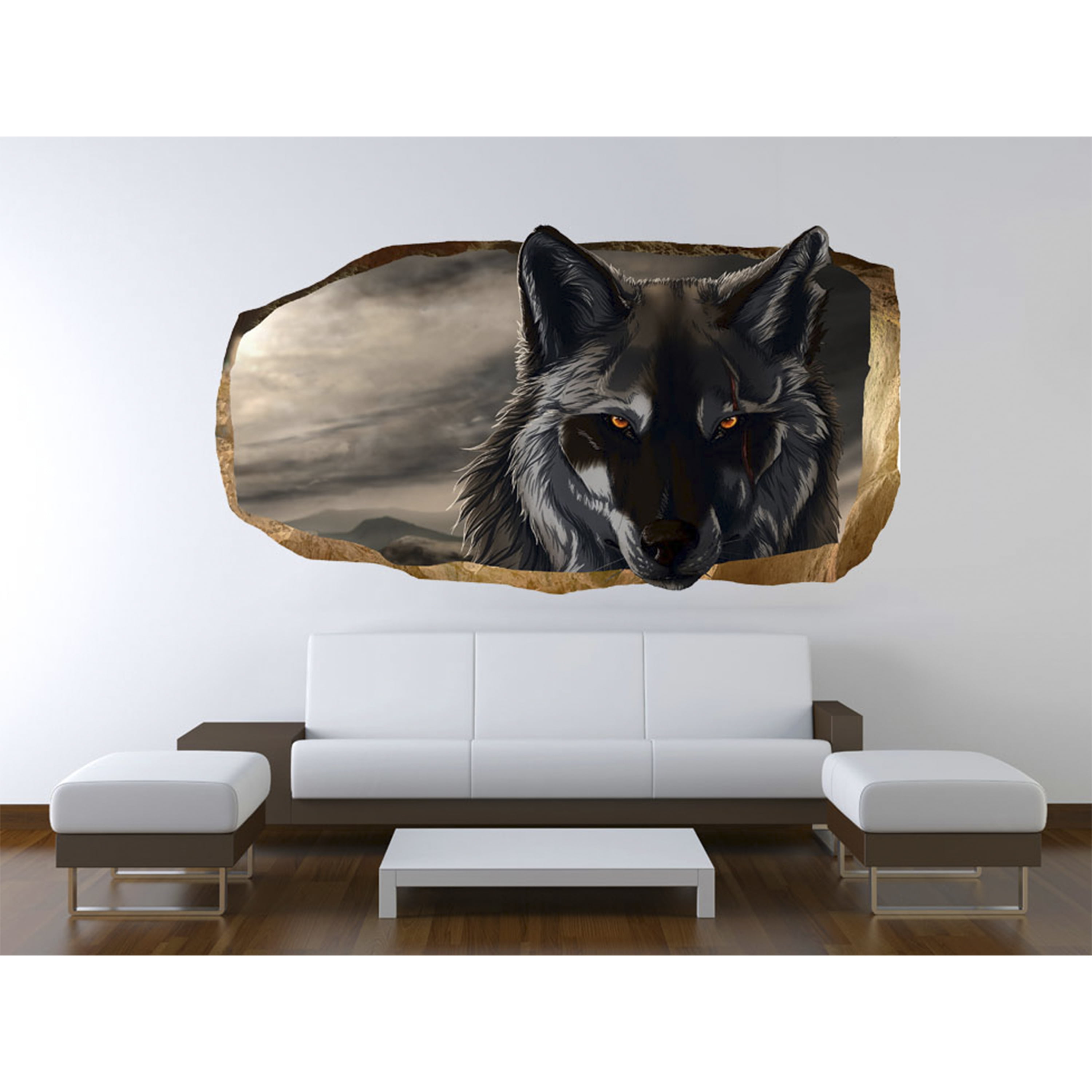 Startonight 3D Mural Wall Art Photo Decor Wolf Amazing Dual View Surprise  Wall Mural Wallpaper for Bedroom Animals Art Large  '' By  '' -  