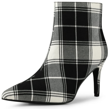 

Unique Bargains Women s Plaid Pointed Toe Side Zip Stiletto Heel Ankle Boots