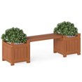 thumbnail image 2 of Costway Wood Planter Box with Bench Open-Ended Base & Teak Oil Finish for Flowerpots, 2 of 10