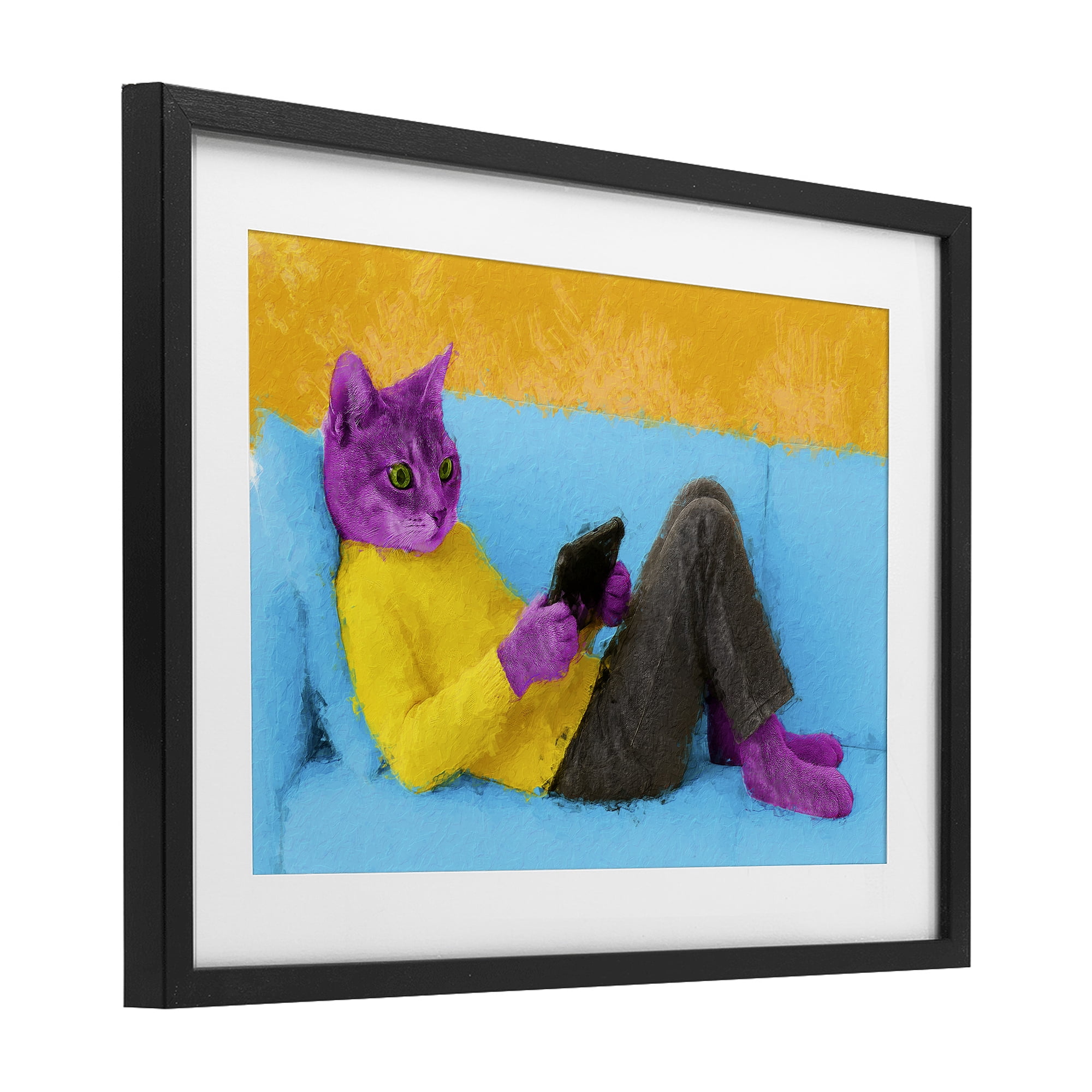 Stupell Industries Vibrant Cat Playing Game Black Framed Print Under Glass, design by Sean Parnell