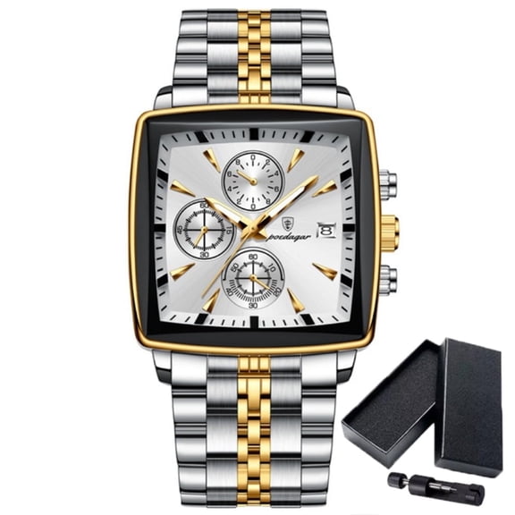 POEDAGAR Luxury Square Sport Man Wristwatch Waterproof Luminous Chronograph Quartz Men's Watches Stainless Steel Men Watch Reloj