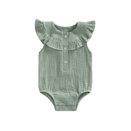 

Calsunbaby Summer Newborn Bodysuit Infant Baby Girls Sleeveless Ruffled Solid Color Round Neck Romper