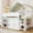 White and Blue, variant on Harper & Bright Designs Full Size Loft Bed with Storage Cabinet & Shelves, Full Wood Playhouse Loft Bed Frame with Canopy Roof, White
