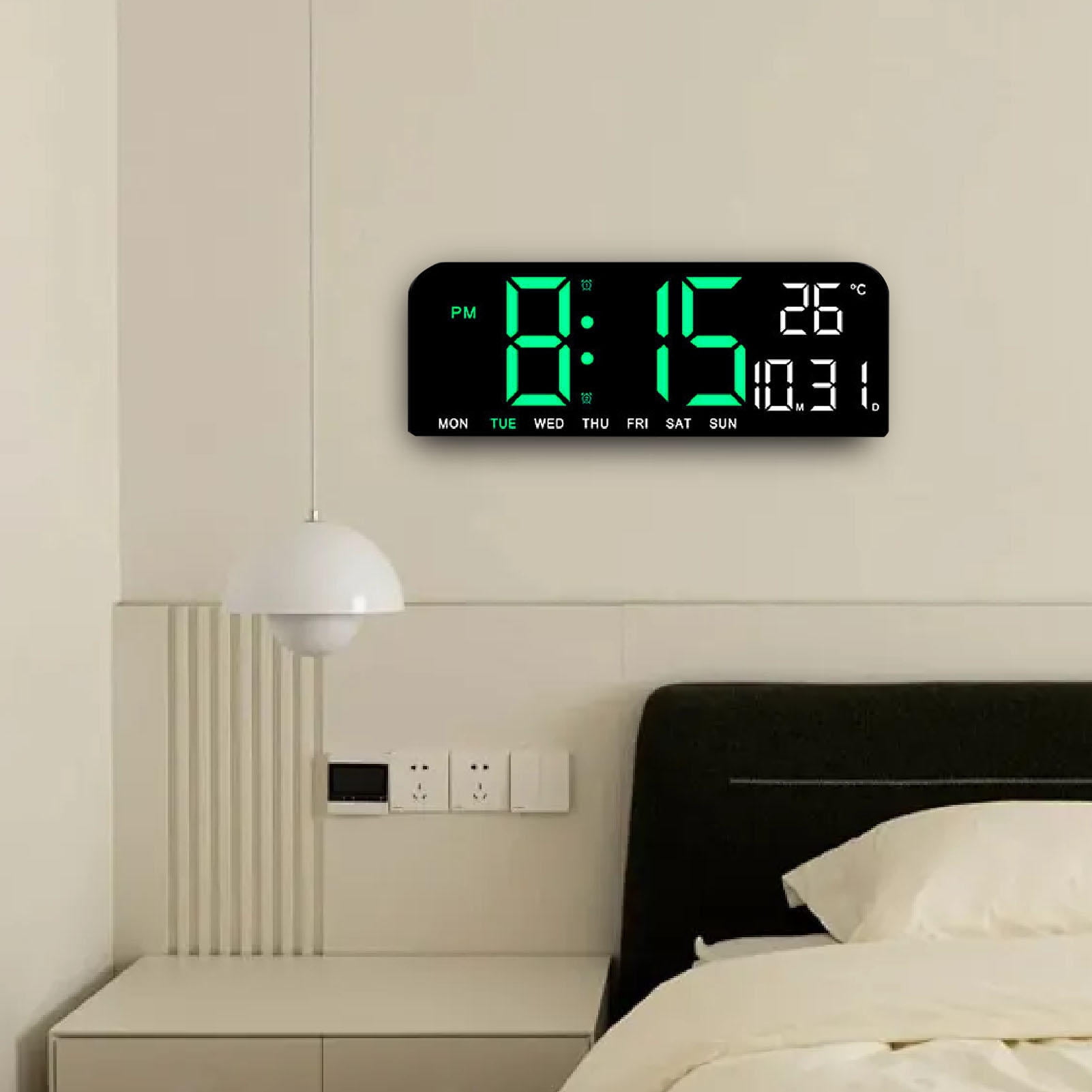 BIMZUC Large LED Digital Alarm Clock – 12/24H, °C/°F, Dual Alarms, Adjustable Brightness, Temperature, Date & Week Display, USB/Battery Powered, Wall/Desk Mount