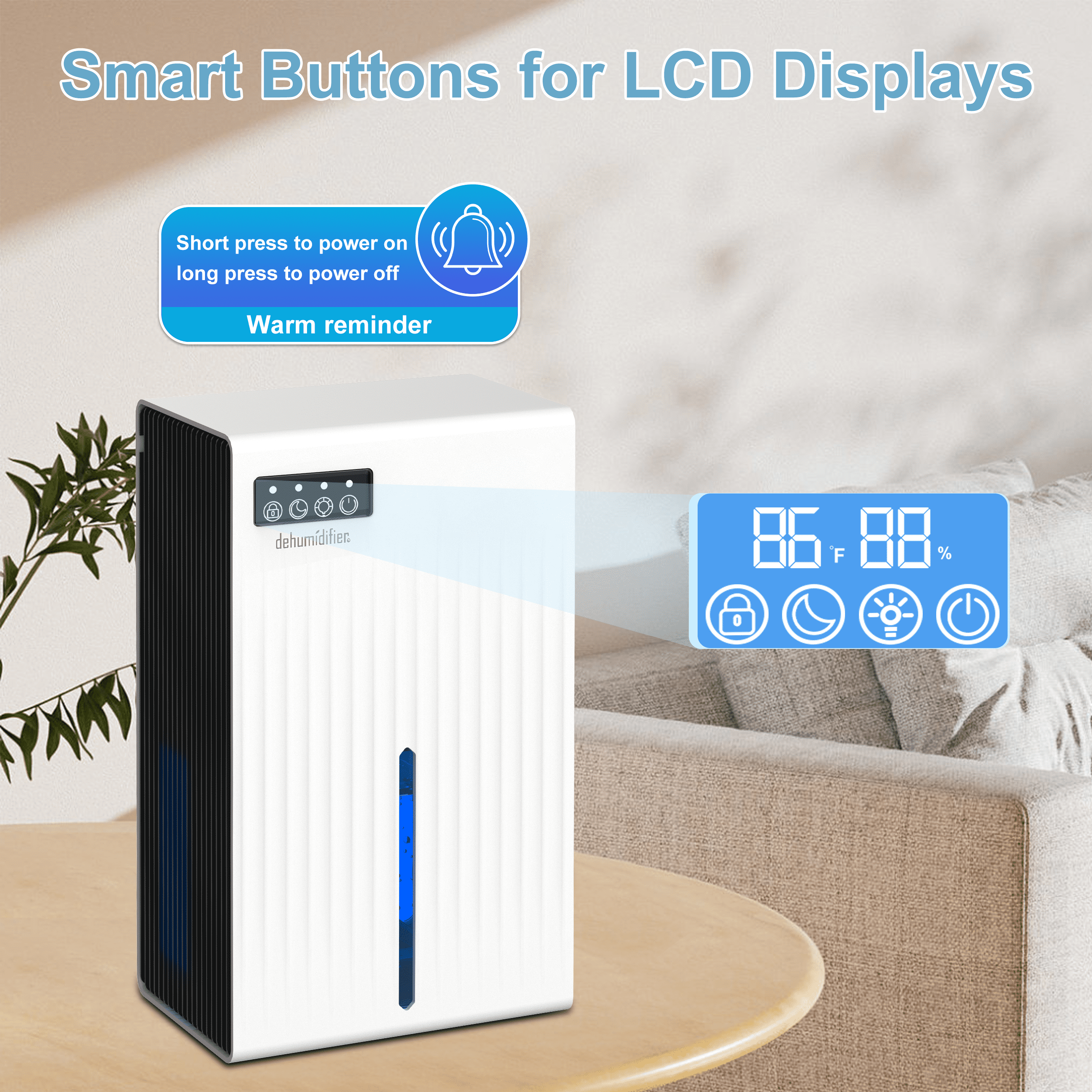 Cobectal Dehumidifier for Home, 900 Sq. Ft., Auto Shut-Off, 95 oz Water Tank, 7-Color LED Light, White