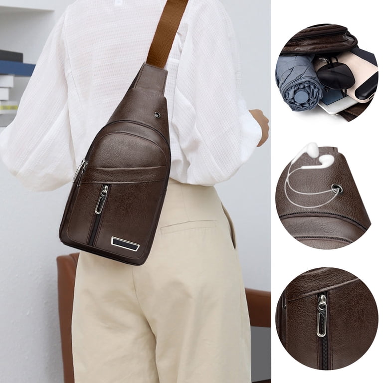 Waterproof Sling Bag For Women Men, Faux Leather Crossbody  display picture 2