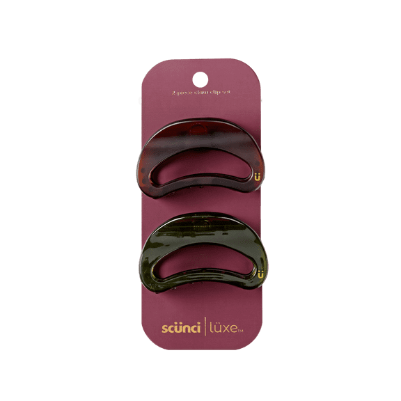 Scunci Luxe by Conair Open Oval Claw Clips, Brown & Deep Green with Gold-Tone Accents, 2 Count